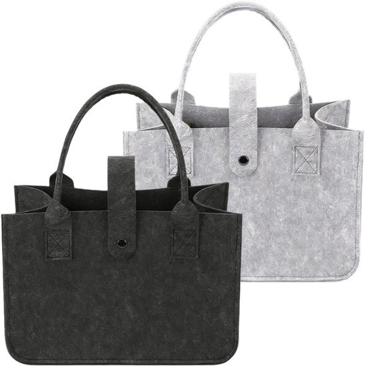 Solidchoice - 2 stuks opvouwbare vilten boodschappentassen - zwart/grijs