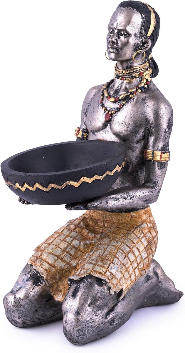 Pajoma Afrikaanse decoratiefiguur met kandelaar, H 22 cm