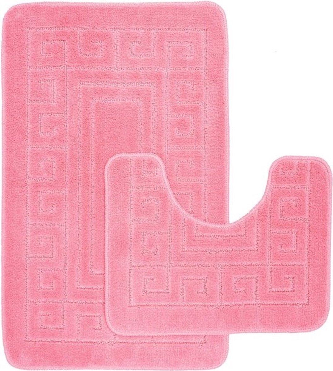 Anti-slip badmat set 2-delig in Griekse stijl - Badmat (50x80 cm) en toiletmat (50x40 cm) - Roze