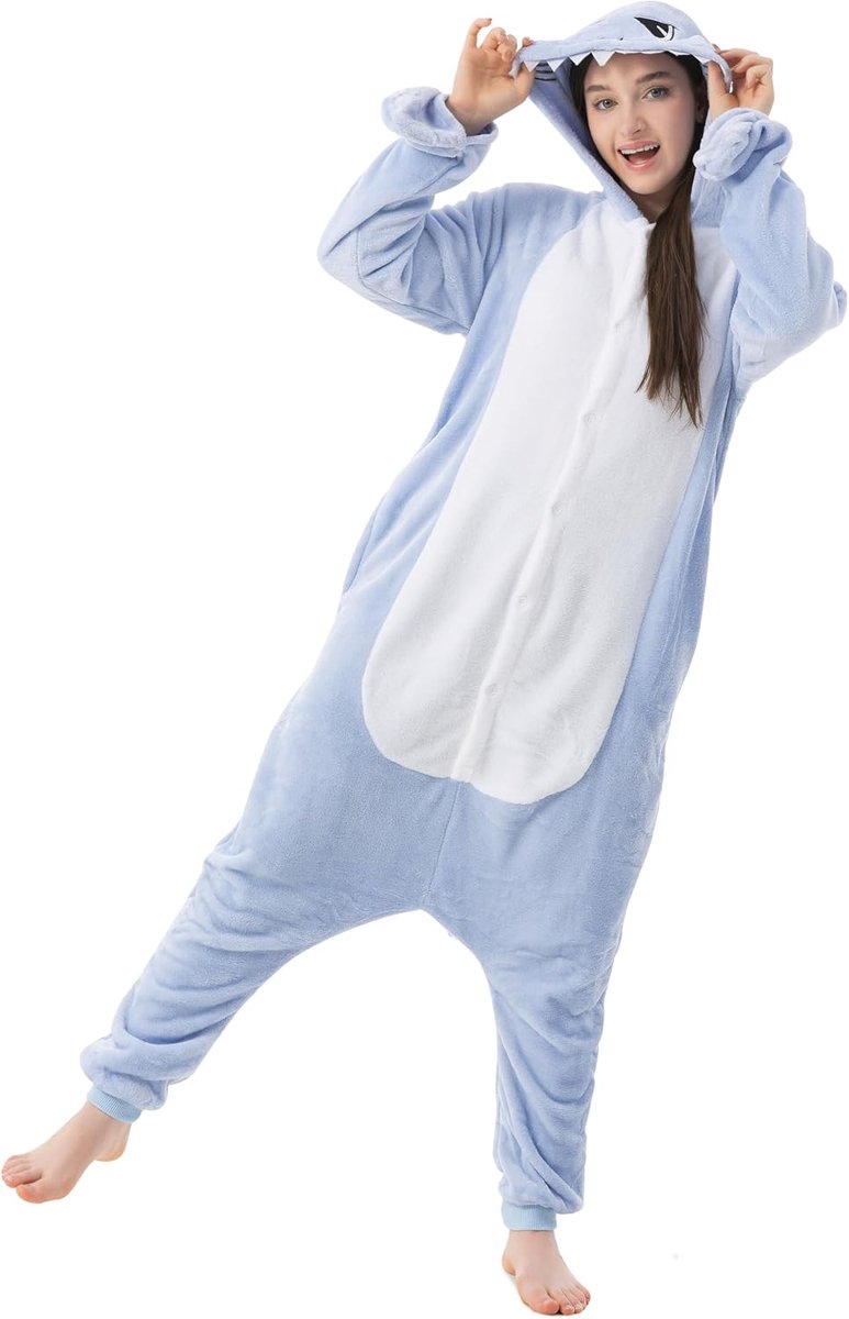 1744 - Haaienkostuum onesie/jumpsuit eendelig body voor volwassenen dames heren als pyjama of pyjama unisex - veel verschillende dieren