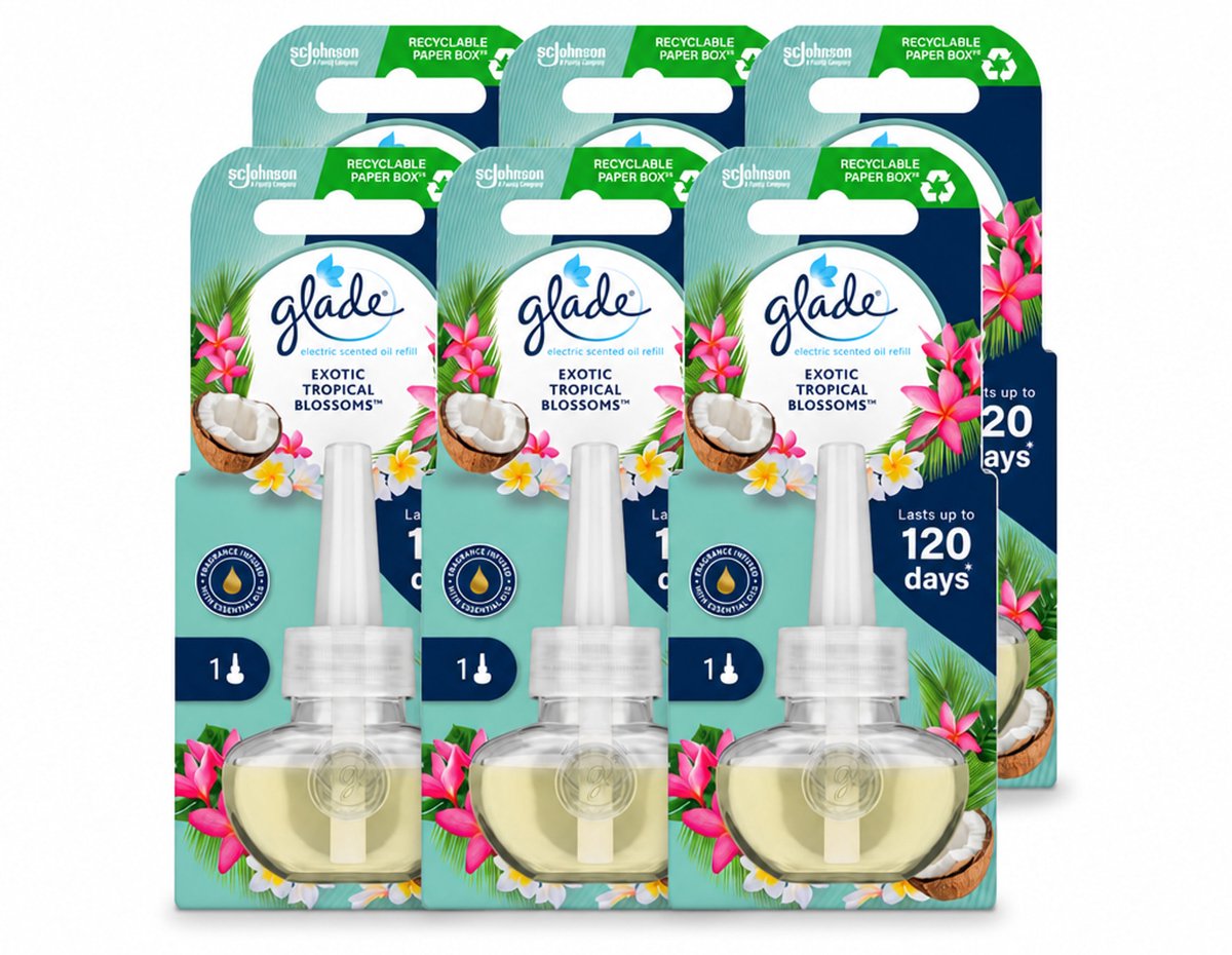 6 x Glade - Navulling Elektrische Olie - Exotic Tropical Blossoms - Zonder Houder - Voordeelverpakking - 6 stuks