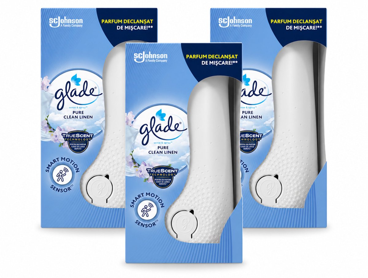 3 x Glade - Houder Sense & Spray - Pure Clean Linen - 18 ml - Bulkverpakking - 3 stuks