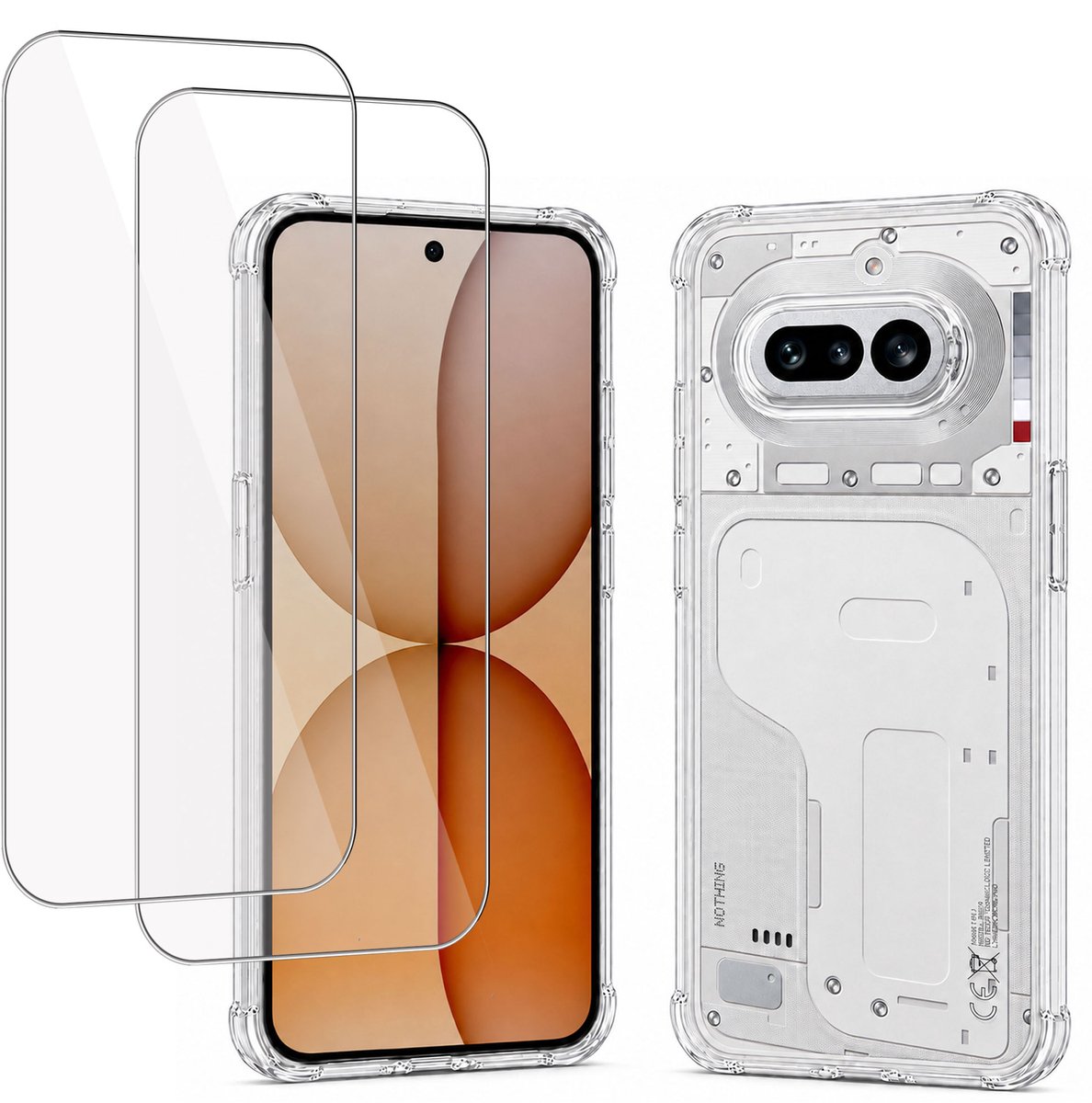 Hoesje + 2x screenprotector geschikt voor Nothing Phone 4a - Luchtkussens - Siliconen Hoes - Gehard Glas - Transparant - geschikt voor Nothing Phone 4a