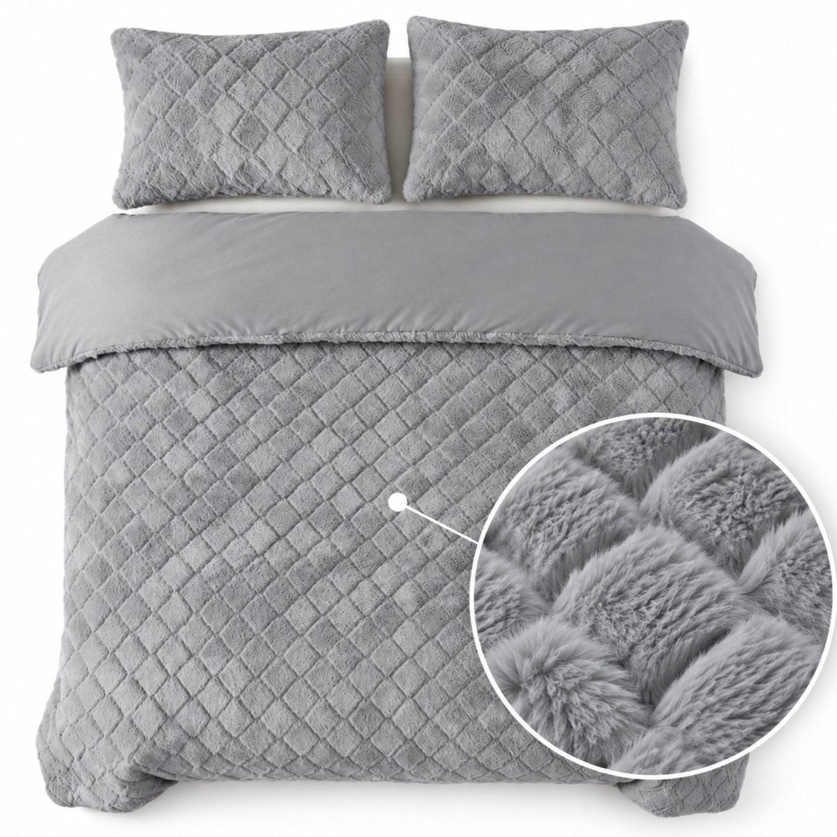 Droomtextiel Syon Teddy Dekbedovertrek Grijs - 140x200/220 cm - Ultiem Zacht