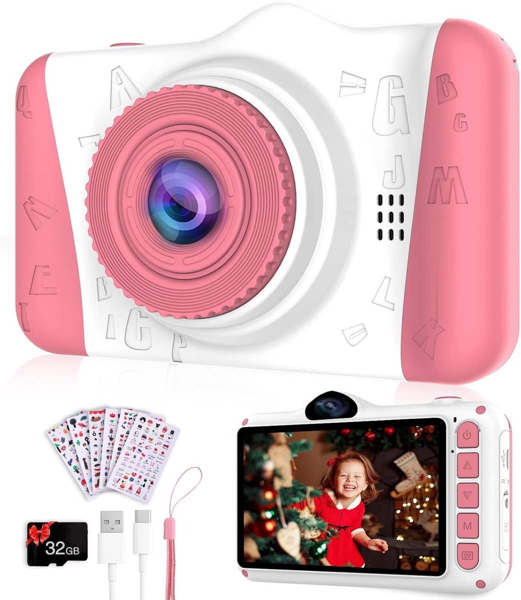 Digitale camera voor kinderen, cadeaus voor 3, 4, 5, 6, 8, 7, 9, 10, 11 jaar, jongens en meisjes, 1080p HD anti-vallen, fototoestel voor kinderen, camera voor