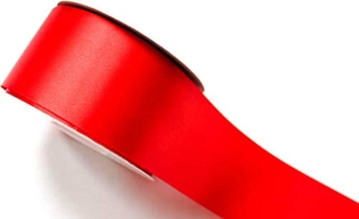 25 m dubbelzijdig satijnen lintband 50 mm Premium stoffen lint 5 cm cadeaulint aan beide zijden glanzend decoratief lint voor bruiloft en Kerstmis (Rood)