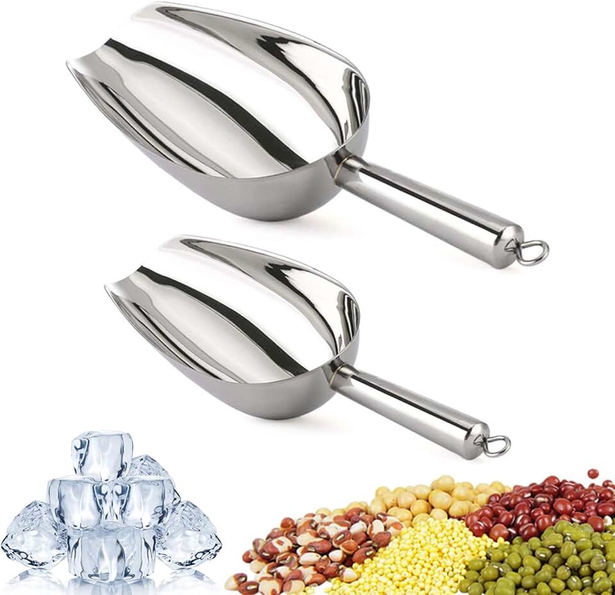2 Stuks Roestvrijstalen Schep, Voedselscoop, IJsschep, Snoeplepels Praktische Meel IJsblokjesschep Roestvrij Staal Voor Keuken, Bars, Buffets, Partijen, Granen