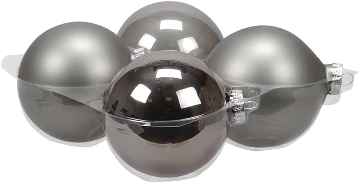 Kerstballen titanium grijs van glas - 10 cm - mat/glans - Kerstboomversiering