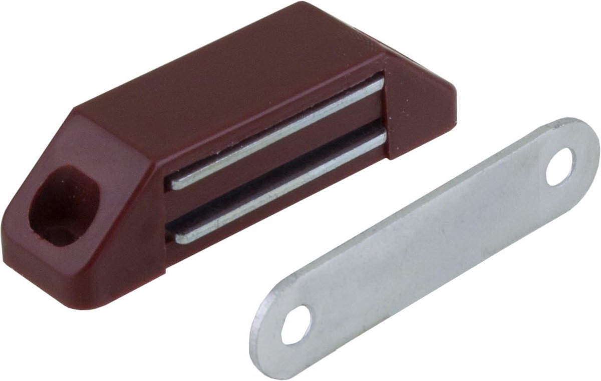 Magneetsnapper meubelsnapper kastsnapper kastsnapper, houdkracht 5-6 kg, kunststof bruin met metalen tegenplaat 58 x 16 mm