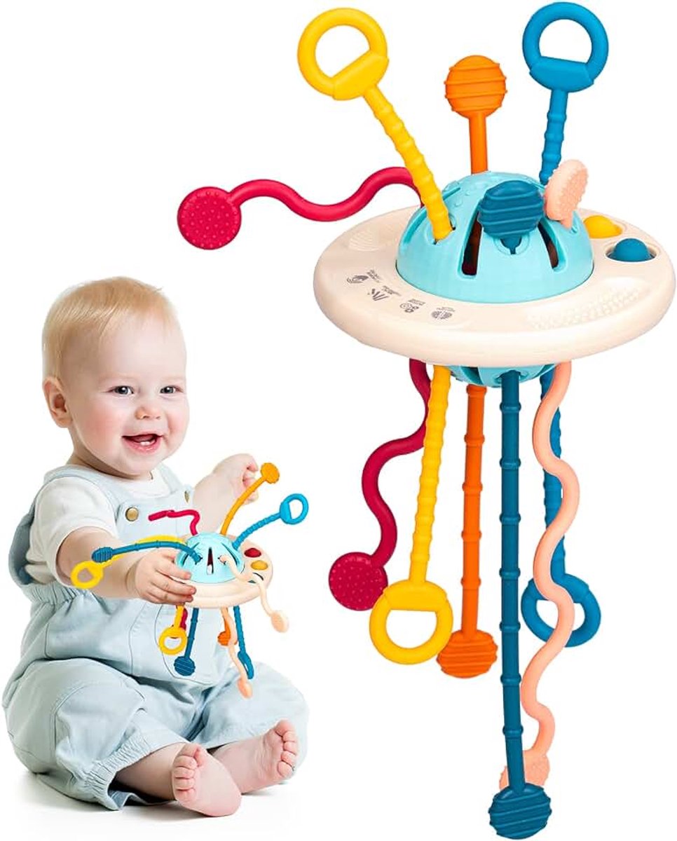 Speelgoed voor baby's, babyspeelgoed jaar, siliconen trekkoord, activiteitsspeelgoed, Montessori vroegtijdig educatief speelgoed voor peuters, reisspeelgoed, fijne motoriek