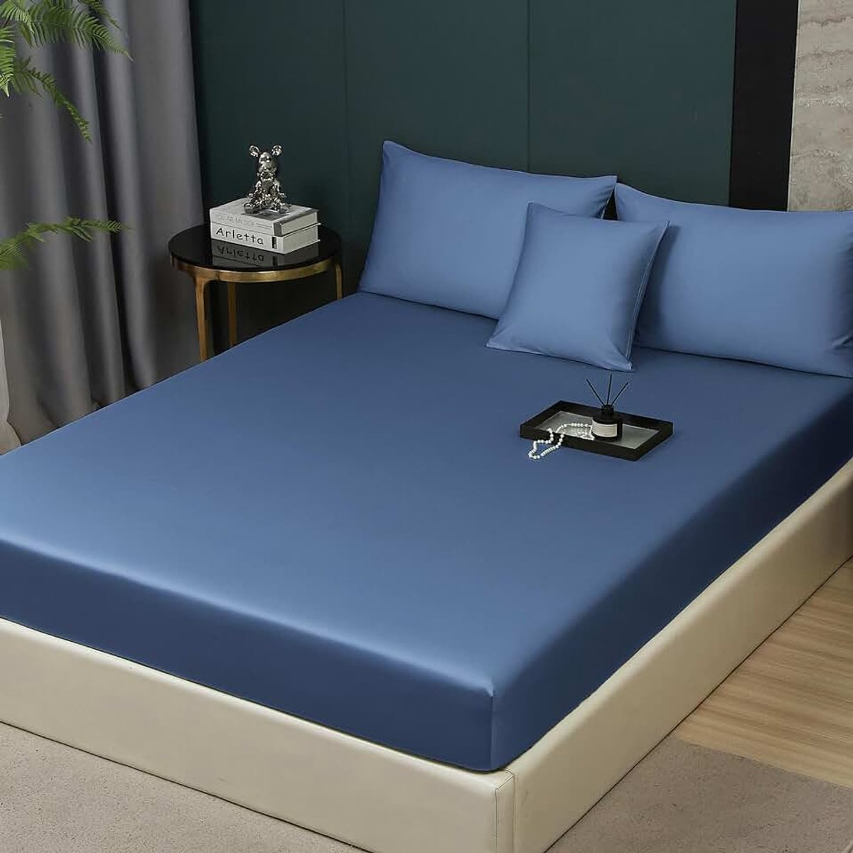 Katoen Boxspringbed 100x200 cm Blauw Marineblauw 100% Katoen Lyocell Zijde Spannlaken Zacht Bedlaken Linnen 100 x 200 voor tot 25cm Matras