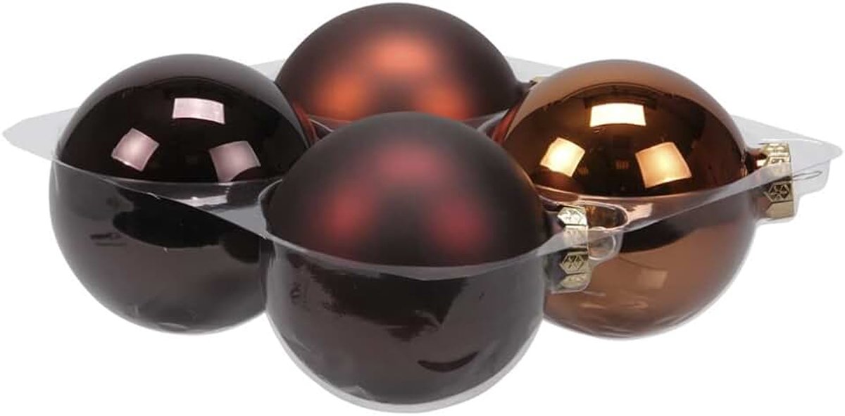 Kerstballen mahonie bruin van glas - 10 cm - mat/glans - Kerstboomversiering