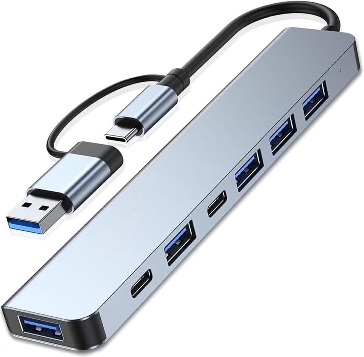 7-in-1 USB-C Hub Met Type-C PD-Opladen 100W en 5 USB 3.0 Poorten - Multiport Verdeler voor Laptops, PC, Tablet, MacBook Air/Pro, iPad Pro, iPhone 16 Serie