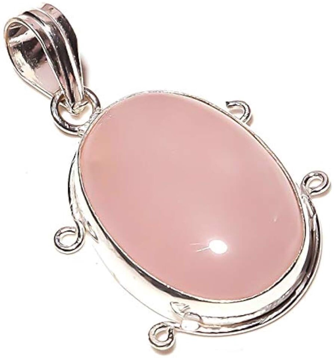 Rose Quartz Handmade PENDANT 1.75" Long Silver Plated! Jewelry from Kashish! All Variety Store all Occasions