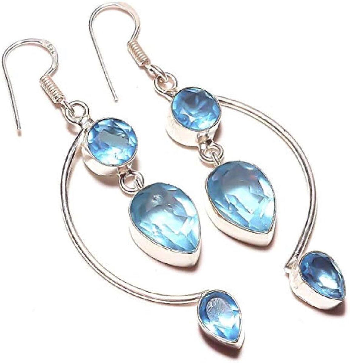 Topaz Quartz Handmade EARRING 2.5" Long Silver Plated! Jewelry from Kashish! All Variety Store all Occasions