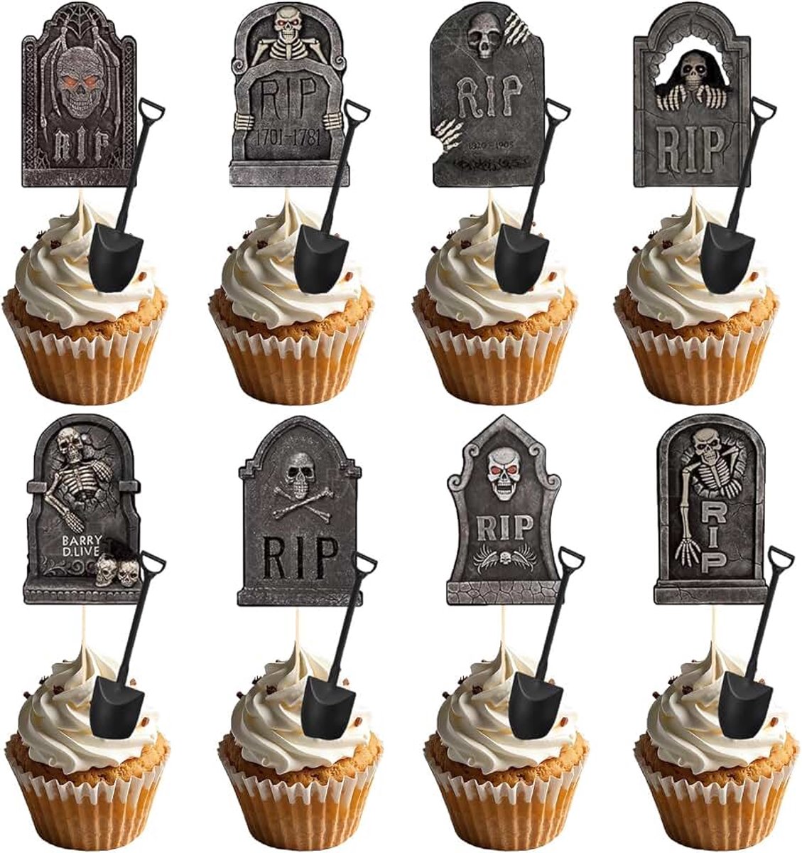 Halloween cupcake-toppers, cupcake-toppers, grafsteen, taartdecoratie, Halloween taarttoppers, taartdecoratie voor Halloween, themafeest, cosplay