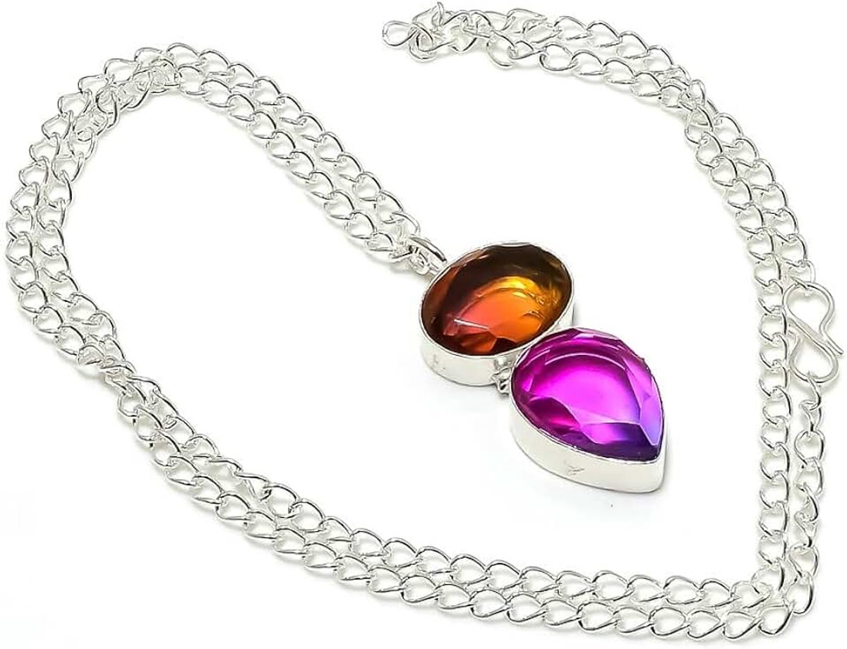 Handmade Chain Pendant 2" Long For Girls Woman's Sterling Silver Plated Jewelry From Kashish