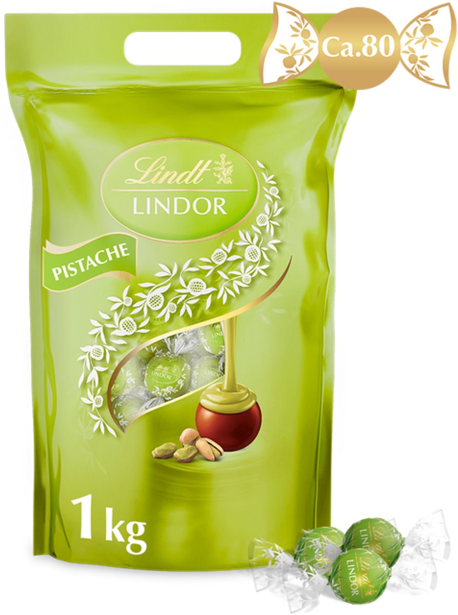Lindt LINDOR Pistache melkchocolade bonbons 1000 gram - Zacht smeltende chocolade bonbons