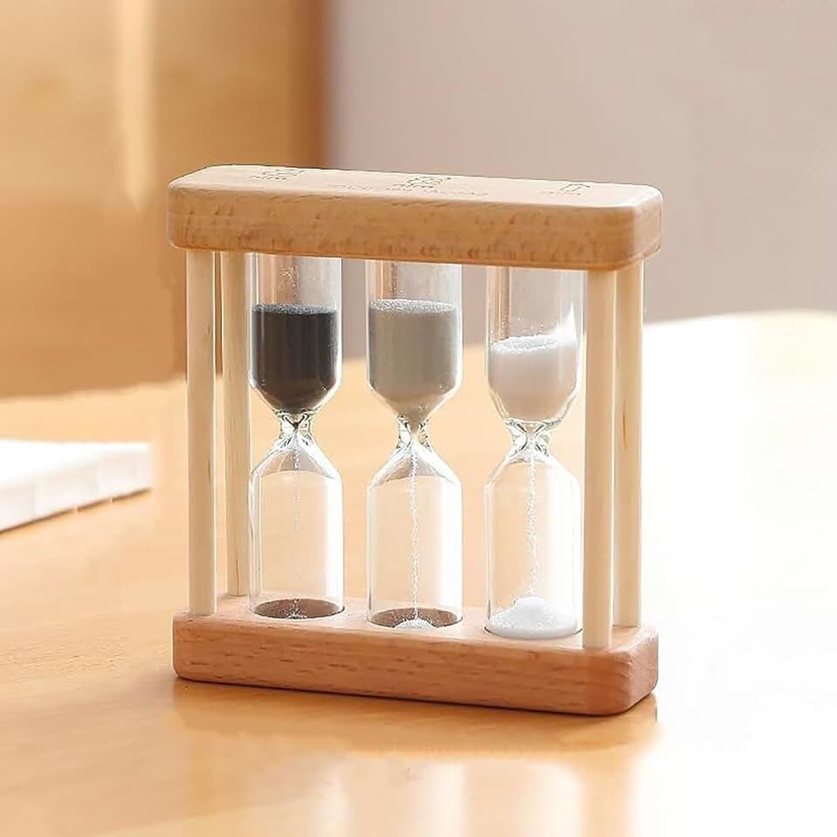 3-in-1 zandtimerset, 1 3 5 minuten zandlopertimer met houten frame, vintage uurglas zandtimers, draaibare creatieve zandloper voor games, klaslokaal, thuiskantoor, decoratie, eierkoken