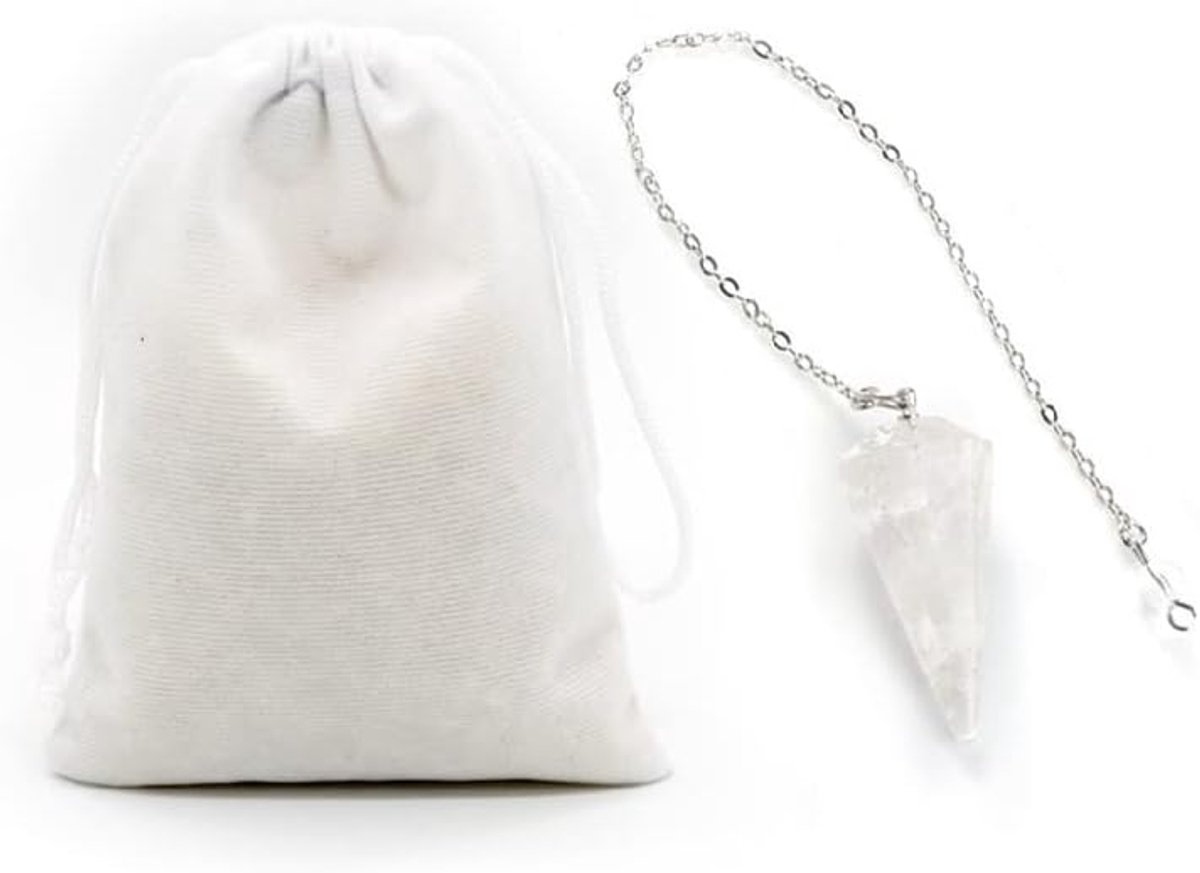 Slinger witte kwarts, kristallen slinger, zeshoekig, vintage, voor radiesthesie, chakra, reiki, waarzeggerij, meditatie, wicca (wit)