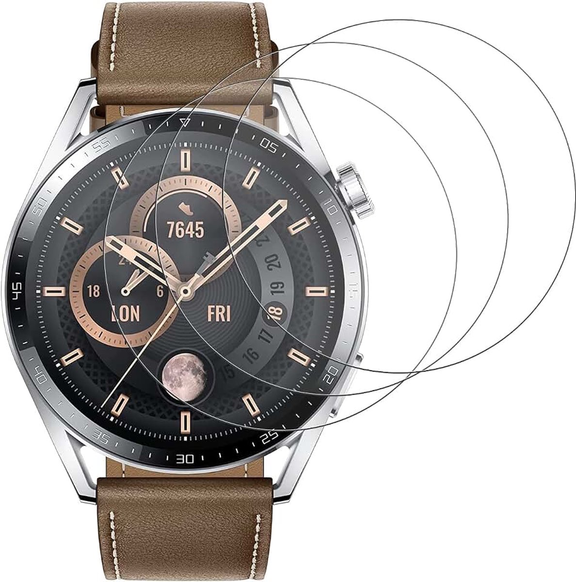 [3 stuks pantserglas voor Huawei Watch GT 3 46 mm beschermfolie, gehard glas displaybeschermfolie HD transparant krasvast luchtbelvrij