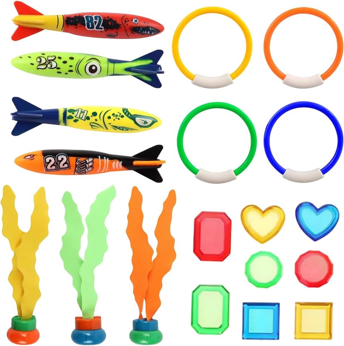 Onderwater-duikspeelgoedset voor kinderen, duikringen, torpedo's, piratenschatten, algen, zomer, zwembadfeest, cadeau voor jongens en meisjes tot 12 jaar