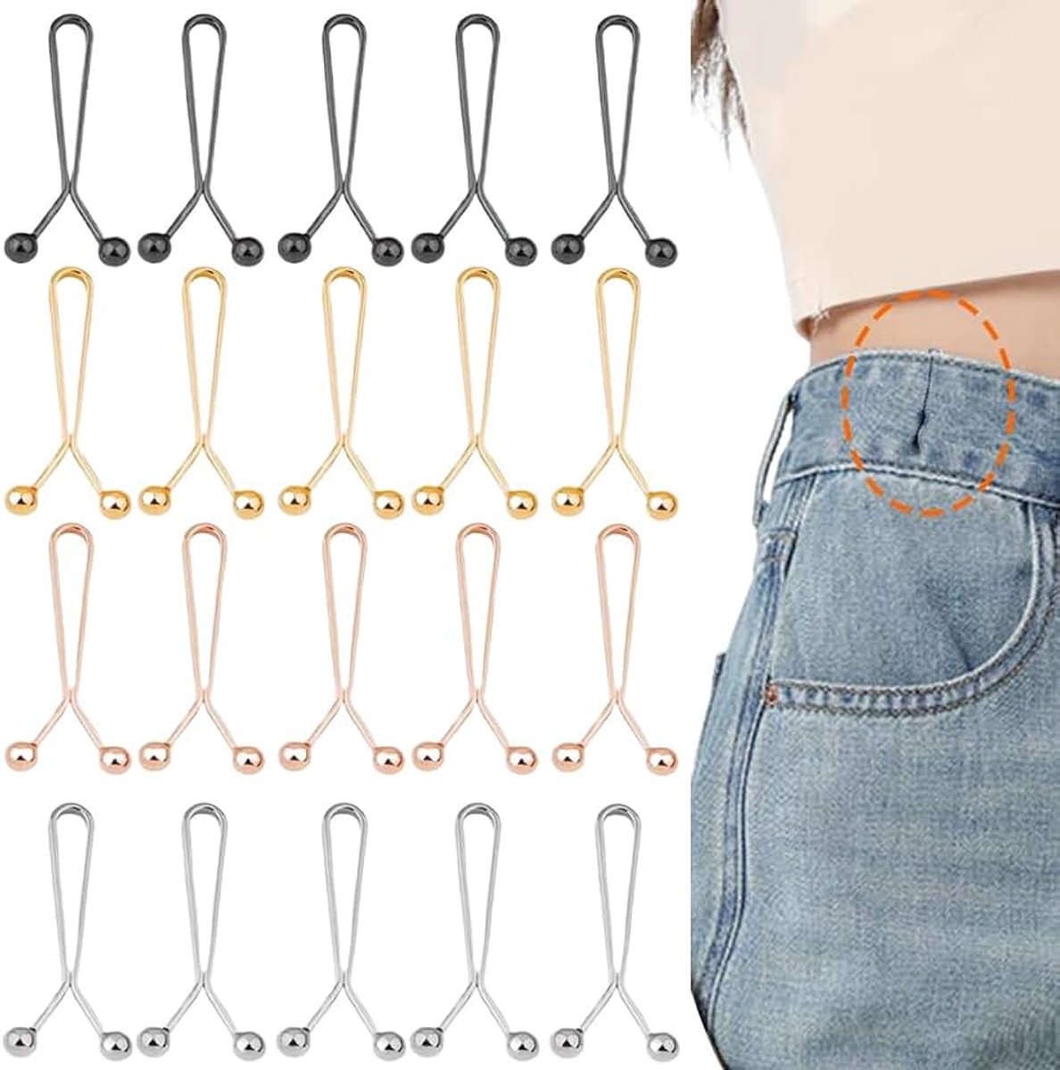 Broek met clip, 20 stuks, voor het aantrekken van de broek, geen naaien nodig om de taille, manchetten en benen van de broek te krimpen