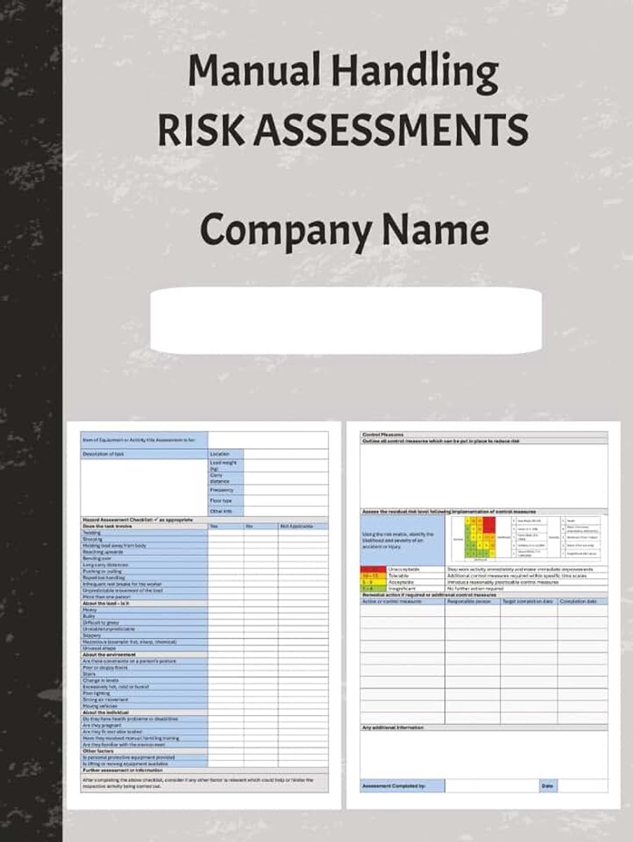 Handling Risk Assessment Record Book: 72 page manual handling risk assessment logbook for businesses to complete and record manual handling assessment for compliance