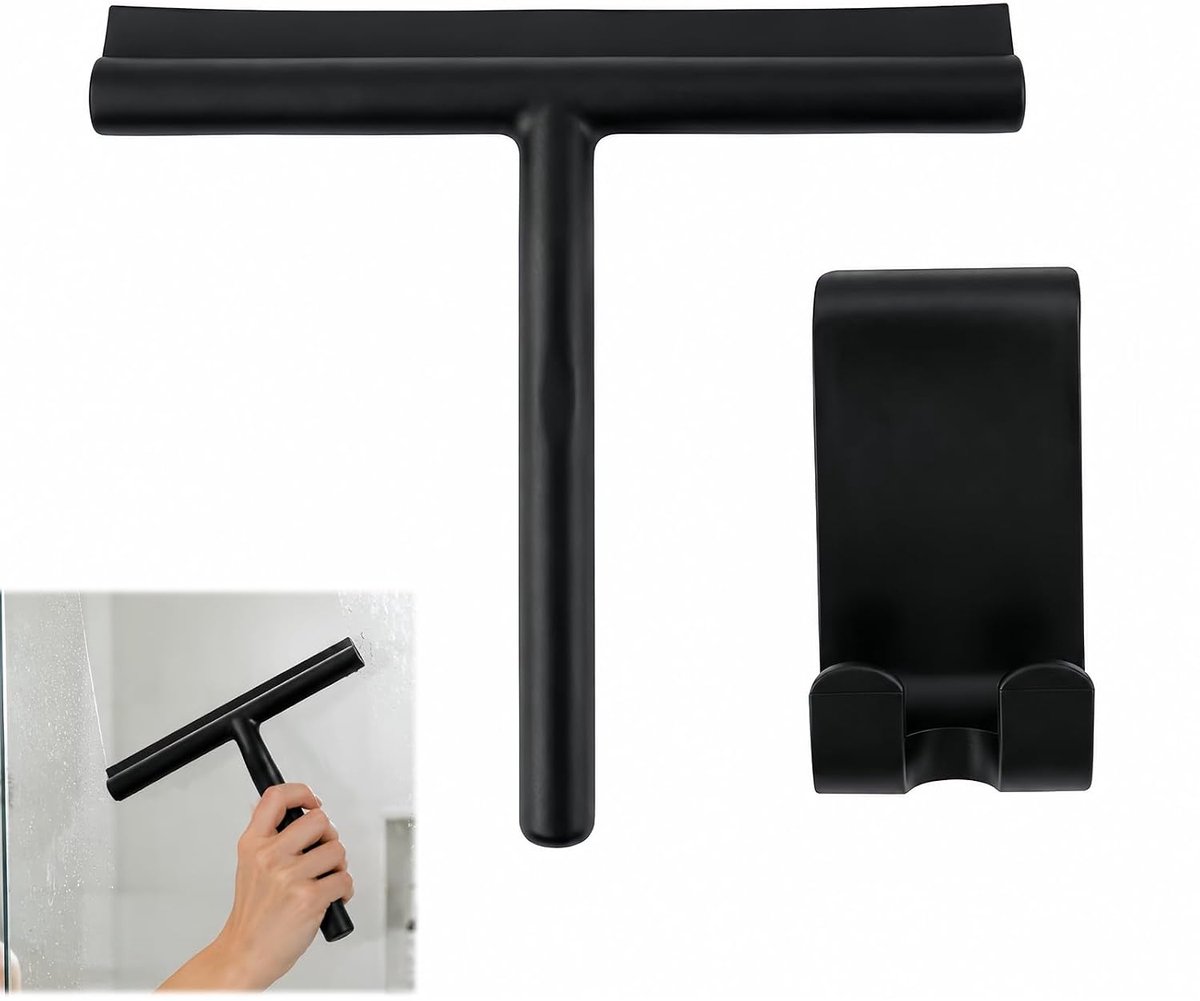Douchewisser van siliconen, zwart, met haak, 21 cm