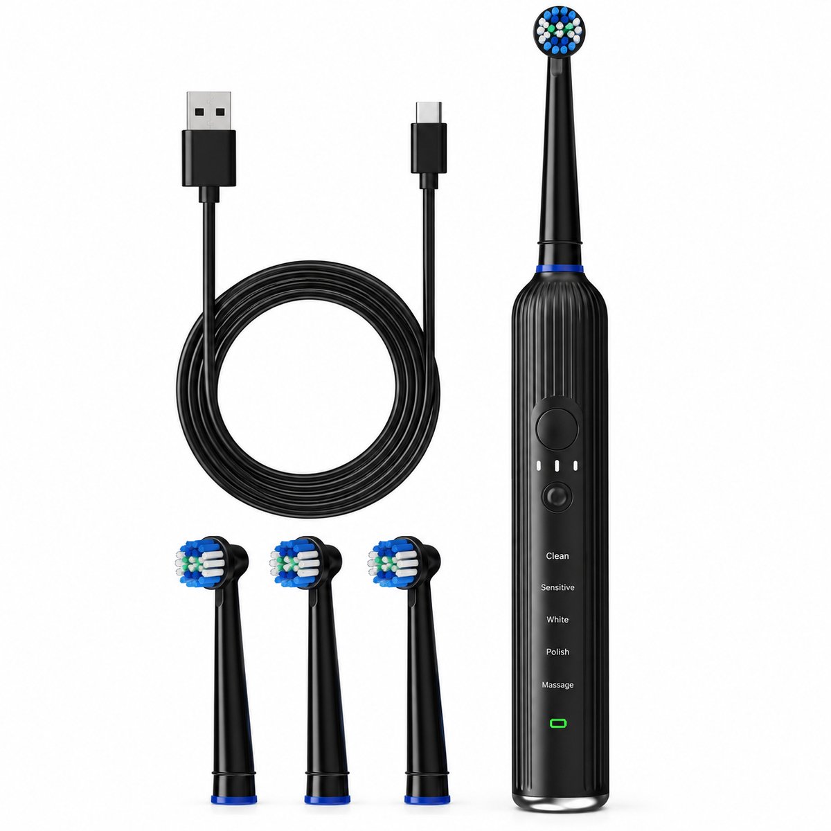 Elektrische Tandenborstel - 14400 Trillingen - IPX7 Waterdicht - 3 Opzetborstels - Zwart