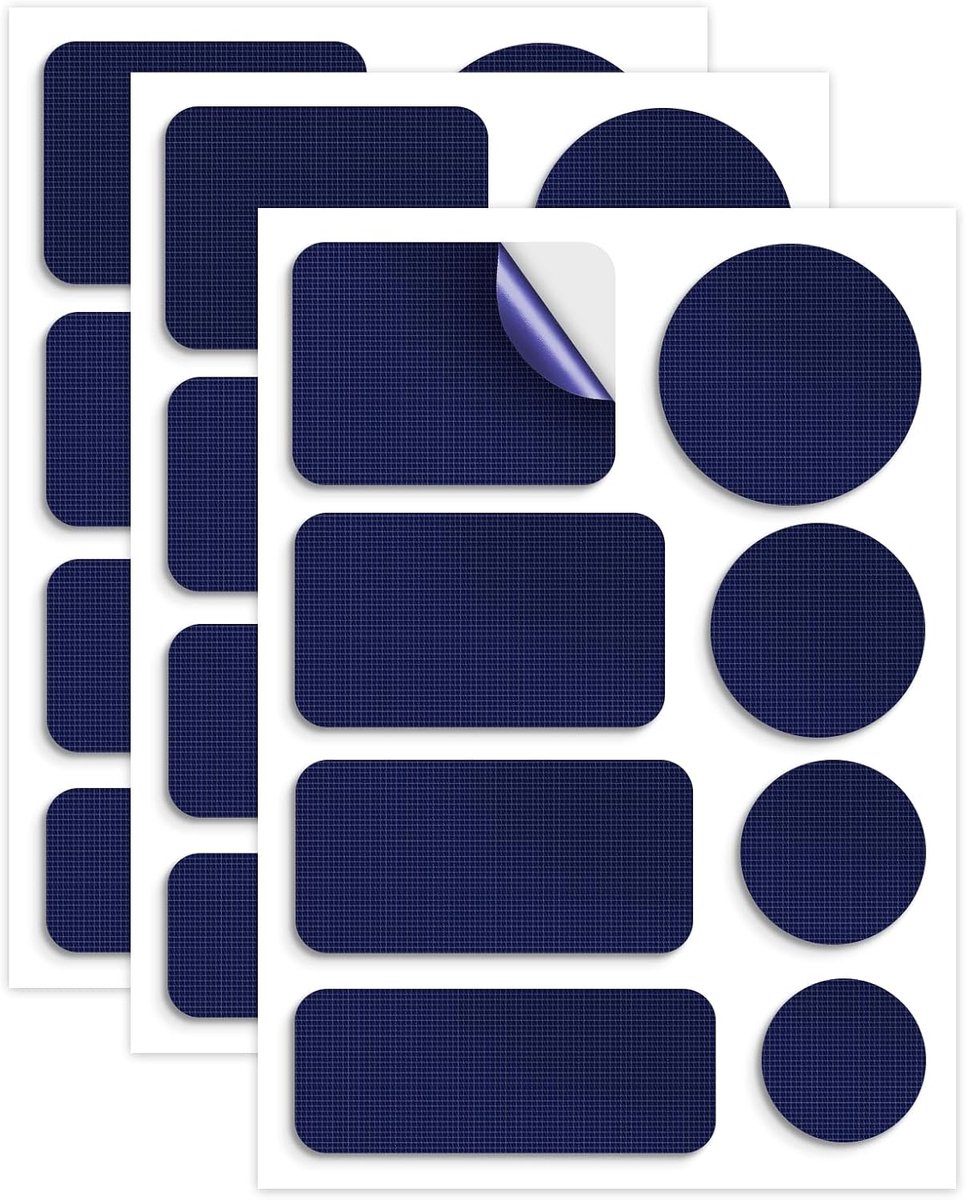 24 stuks donsjas-patches, nylon reparatietape, tent-reparatiesets, zelfklevende reparatiepleisters voor jassen, tenten, bovenkleding, voor het repareren van gaten in kleding, donkerblauw