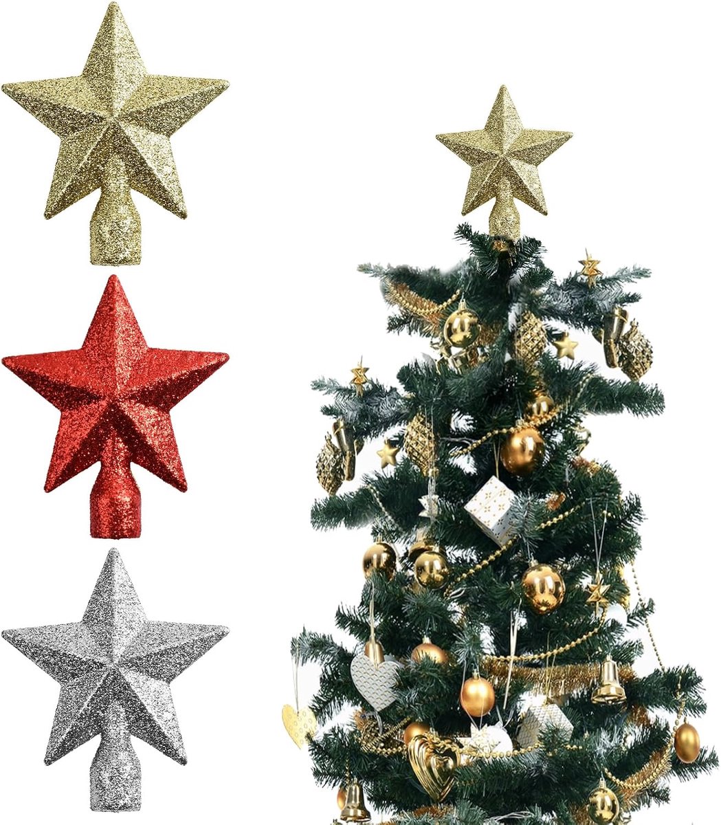 3 stuks kerstboompiek, klein, bevat goud, rood en zilver, mini-kerstboompiek, 10 cm, kunststof kerstboompiek, geschikt voor kerstdecoratie
