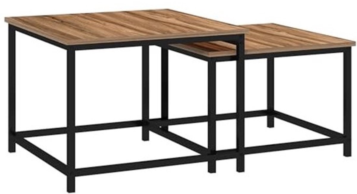 Set van 2 industriële bijzettafels met houtlook