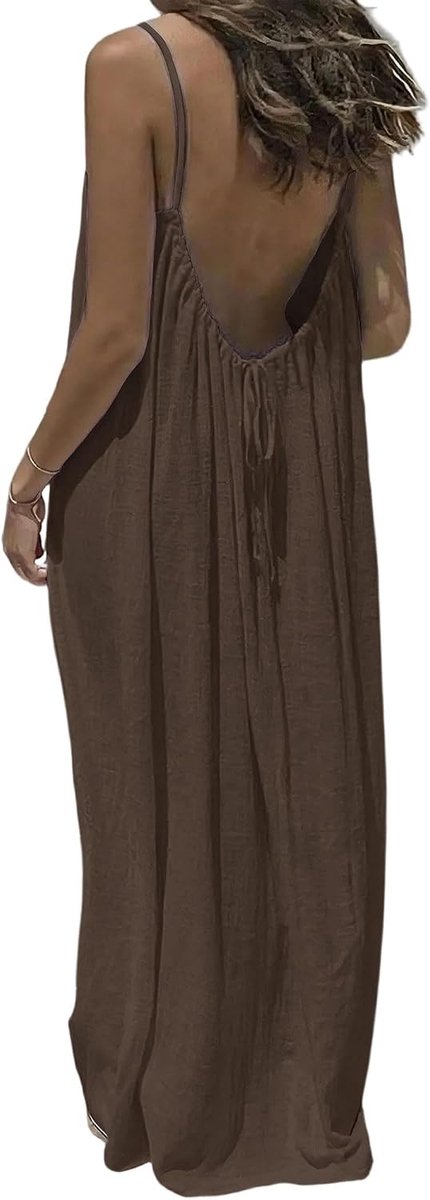 Maxi-jurk voor dames, strandjurk, spaghettibandjes, losse vrijetijdsjurk met rugbinding