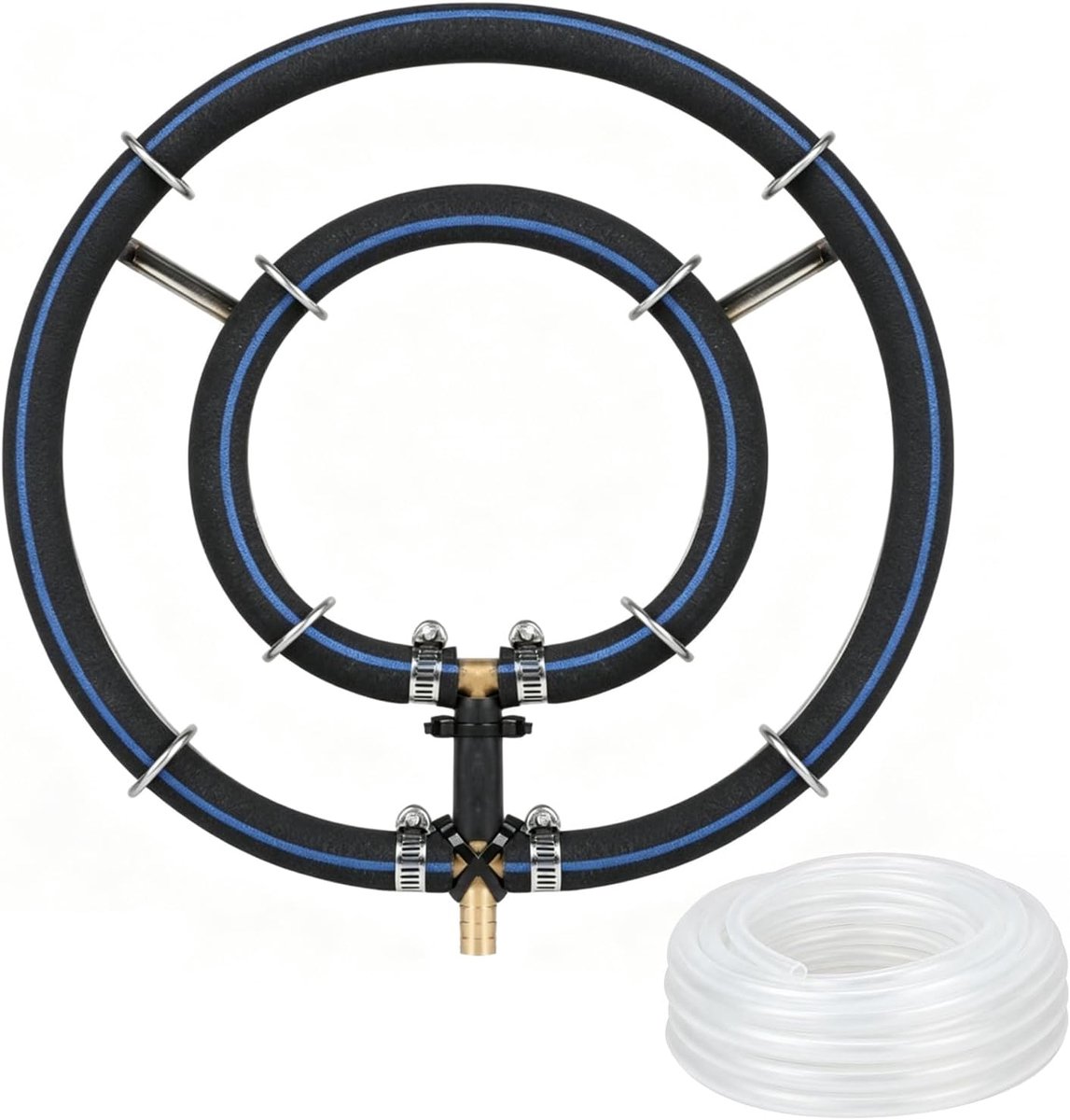 Vijverbeluchterring voor koivijver, vijverbeluchter op zonne-energie en lachborstels, koi-set, vijverluchtingsverdeler, ventilatiering Ø 25 cm, 2-in-1 ringen met φ9 mm 5 m slang voor grote vijvers