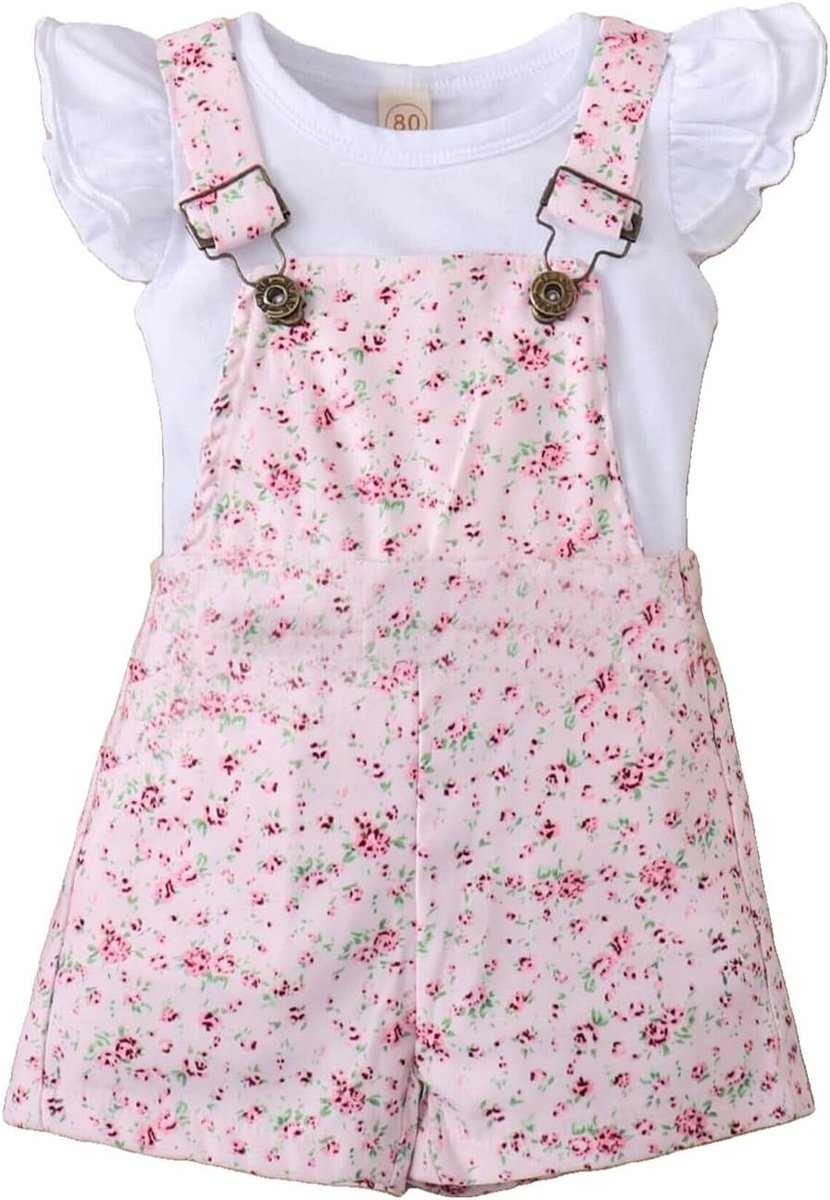 Kleding voor kleine meisjes, ronde hals, bovendeel met mouwen, eenkleurige shorts met hartvormige bandjes