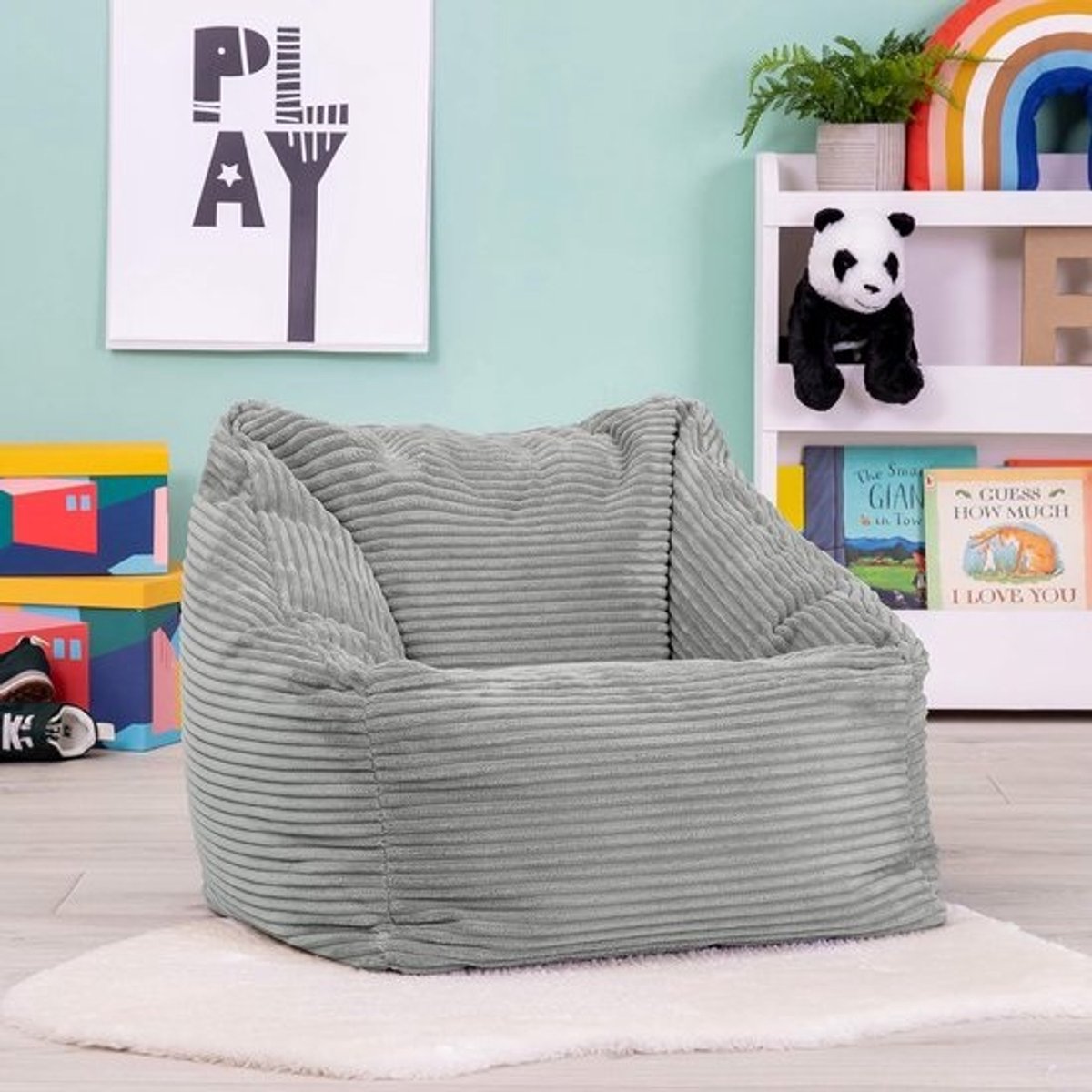 Comfortabele Kinder Zitzak Fauteuil - Grijs - Corduroy Stof - Perfect voor Speelkamer, Kinderkamer en Slaapkamer