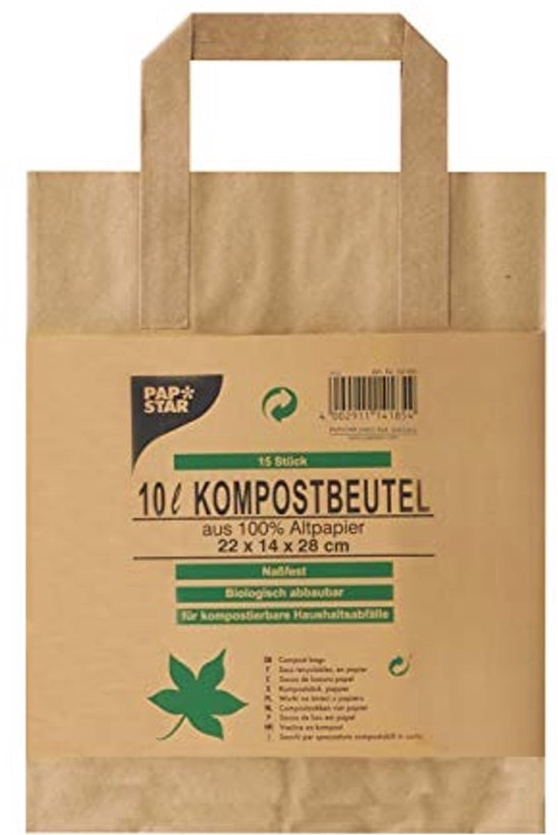 Compostzakken van papier met handvat - 10 liter - biologisch afbreekbaar