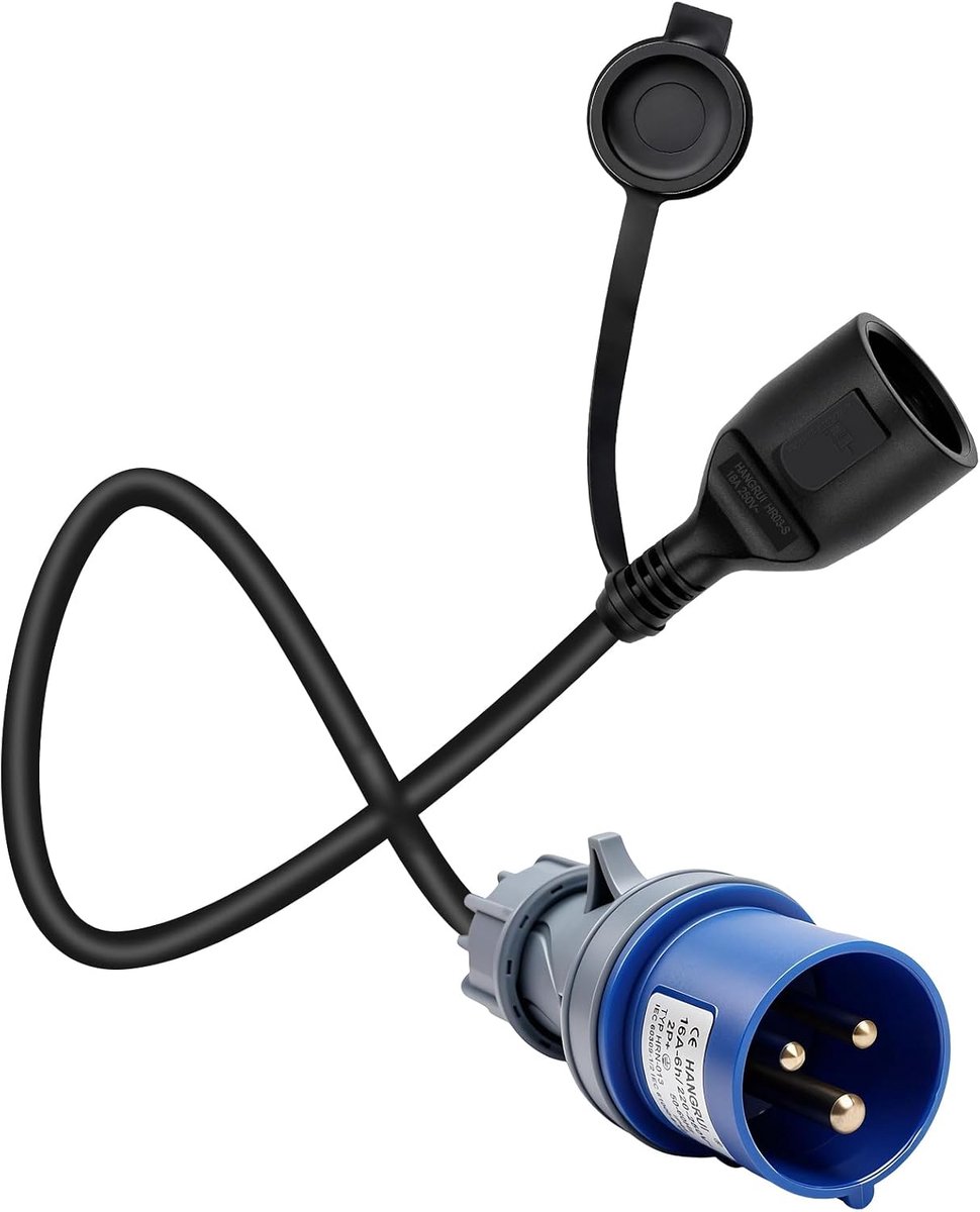 16 A/250 V CEE-stekker op geaarde koppeling, CEE-adapter, 50 cm kabellengte, beschermingsklasse IP44.