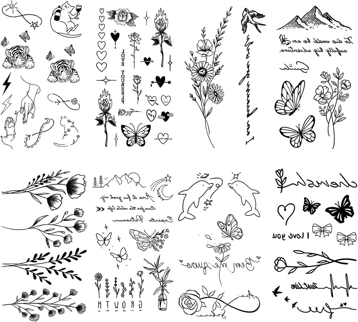Tijdelijke Tatoeages Voor Volwassenen Minimalistische Frisse Serie Tattoo Stickers Voor Vrouwen Waterdicht Wit En Zwart