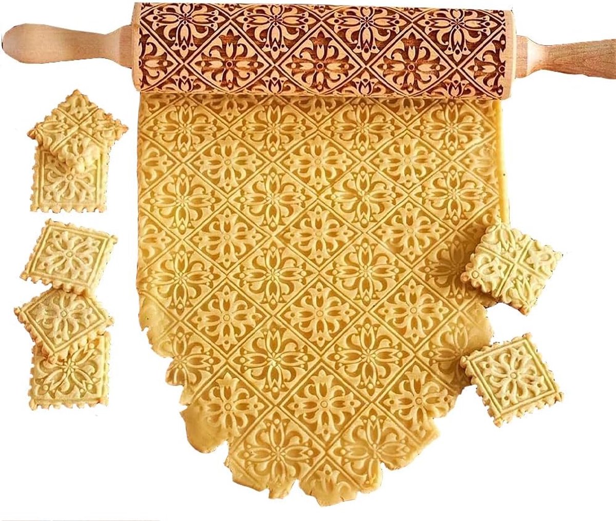 3D-patroon, gesneden, 35 cm, Kerstmis met reliëf, keukenrol, Kerstmis, rolling pin, gesneden hout, voor doe-het-zelf bakken