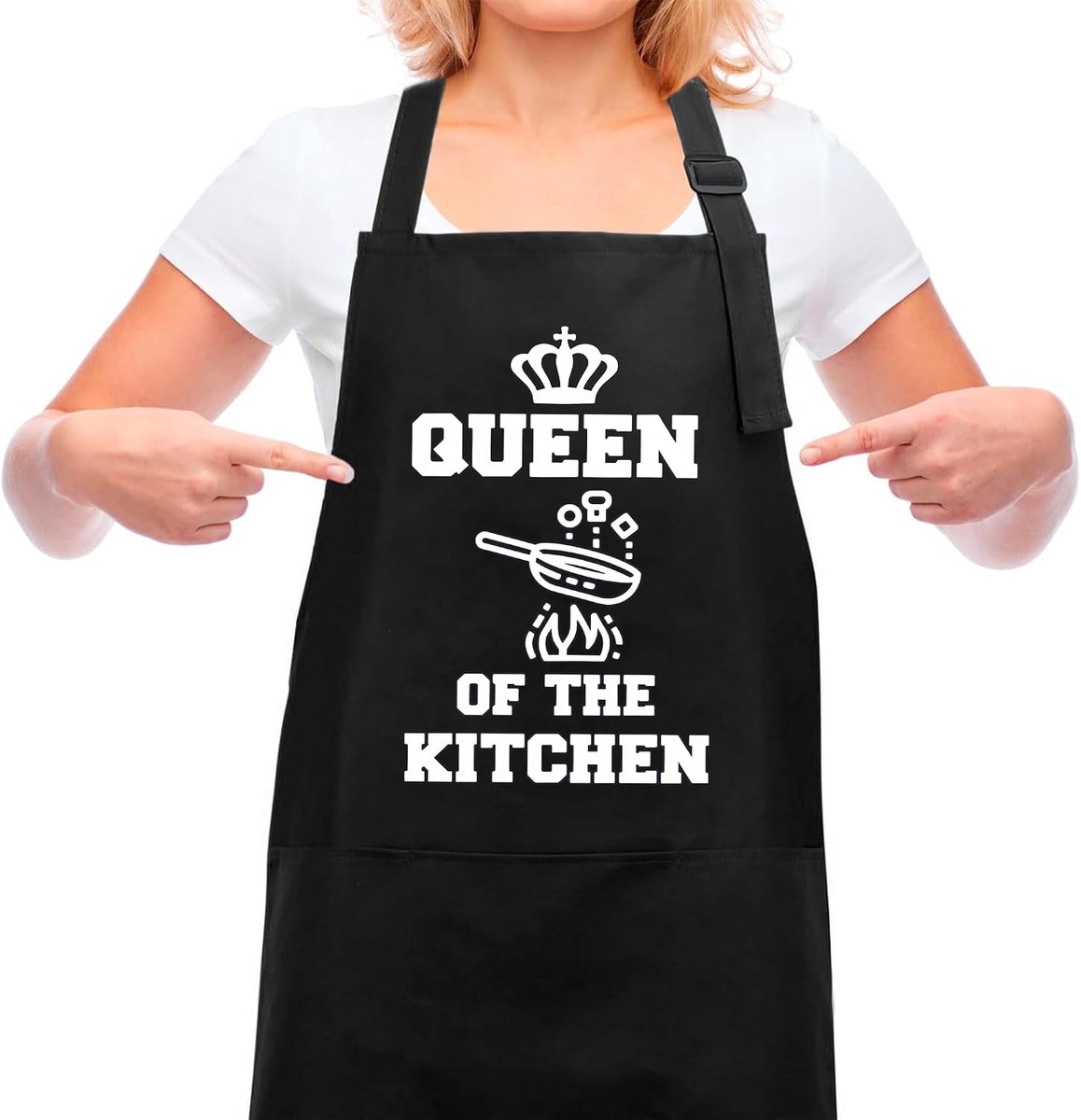 Kookschort met naam, gepersonaliseerd schort dameskatoen met 2 zakken, verstelbaar grappig BBQ-schort voor vrouwen, keukenschort gepersonaliseerd cadeau