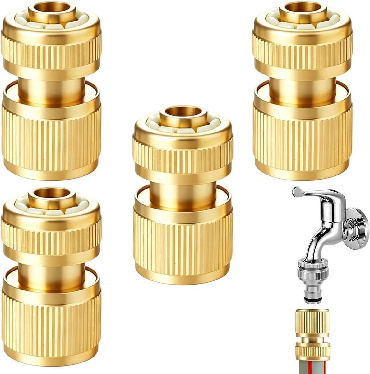 1/2 inch, messing, 4 stuks, tuinslangaansluiting, tuinslangadapter, slangaansluiting voor waterslang, outdoor, slang, gereedschap