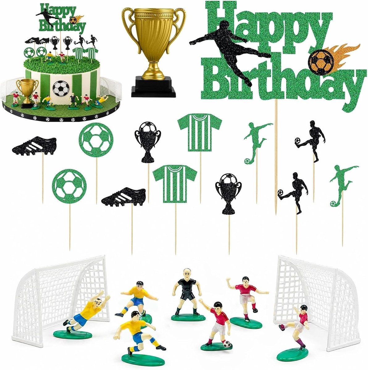 Voetbal, RosyFate 23 stuks decoratie verjaardag voetbal, taartdecoratie verjaardag met voetballer, cupcake voetbal, voor voetbalfans, themafeest