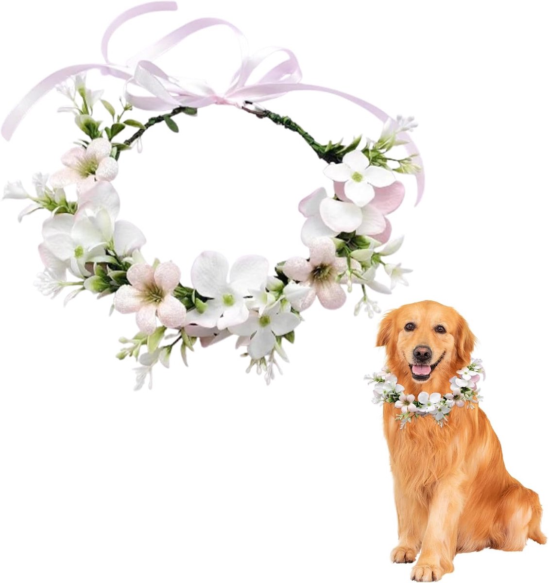 Bloemenhalsband voor honden, bruiloft, bloemenhalsband voor huisdieren, vlinderdas voor huisdieren, voor middelgrote honden, foto-rekwisieten, puppyhalsbanden, decoratie