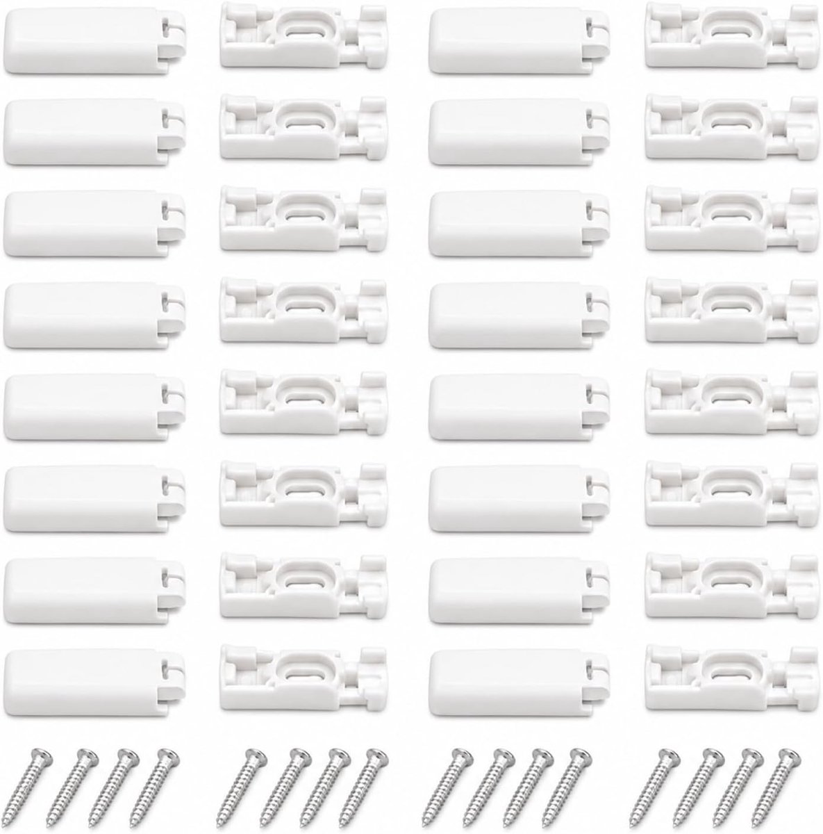 Set van 16 stuks plissé reserveonderdelen, wit, plisséhouder, klemdragers met schroeven, PE-spanschoenen voor bevestiging van plissés, accessoires, reserveonderdelen, plisséhouder voor boren in ramen