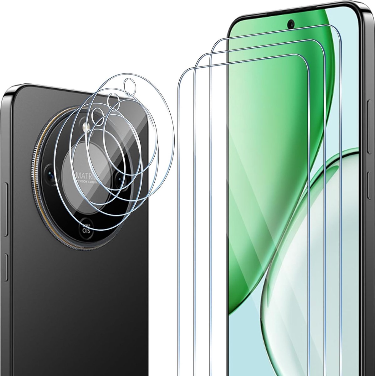 Compatibel met Honor Magic 8 Lite, 3 Stuks Beschermglas & 3 Stuks Camerabescherming, 9H Hardheid Anti-kras, HD Heldere Screen Protector