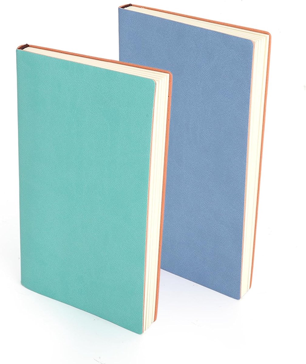Notitieboekjes met Zachte Kaft, 2 Stuks, Dagboek Zaknotitieboekje, Kunstleer, 9 x 17,5 cm, Blauw en Groen