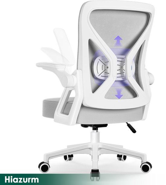 Hiazurm Bureaustoel - Ergonomische bureaustoel - bureaustoelen voor volwassenen - Opklapbare armleuningen - Lendensteun - Verdikt en verbreed zitkussen - Grijs