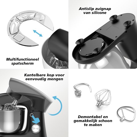 Keukenmixers - 5L Roestvrijstalen Kom - 10 Snelheden + Pulsfunctie - 360° Planetaire Mengbeweging - Keukenrobot - Zwart van AIMASON — afbeelding 3